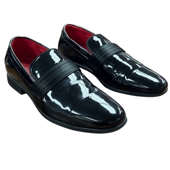 Bruno Marc Boys Size 6 Shiny Black Slip On Loafers Formal Low Heel Tuxedo Shoes - Picture 1 of 8